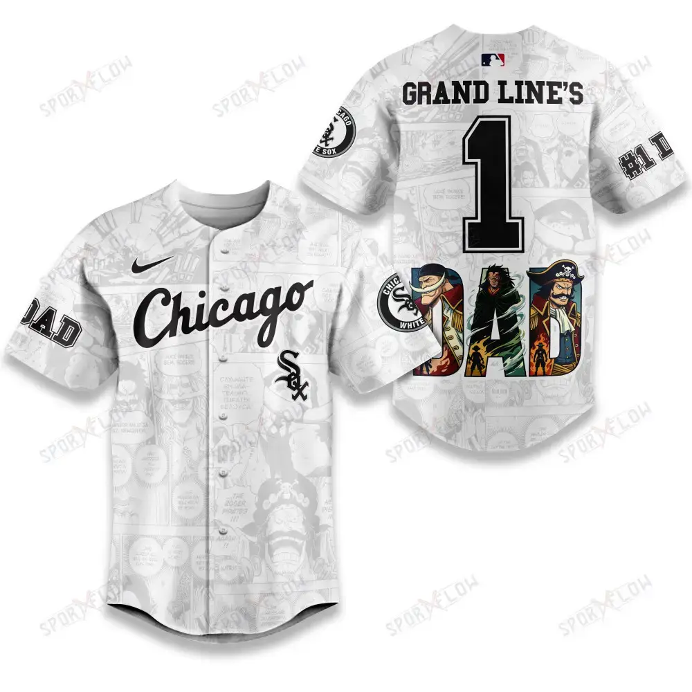 Chicago White Sox X One Piece Grand Line'S #1 Dad Custom Baseball Jersey Image