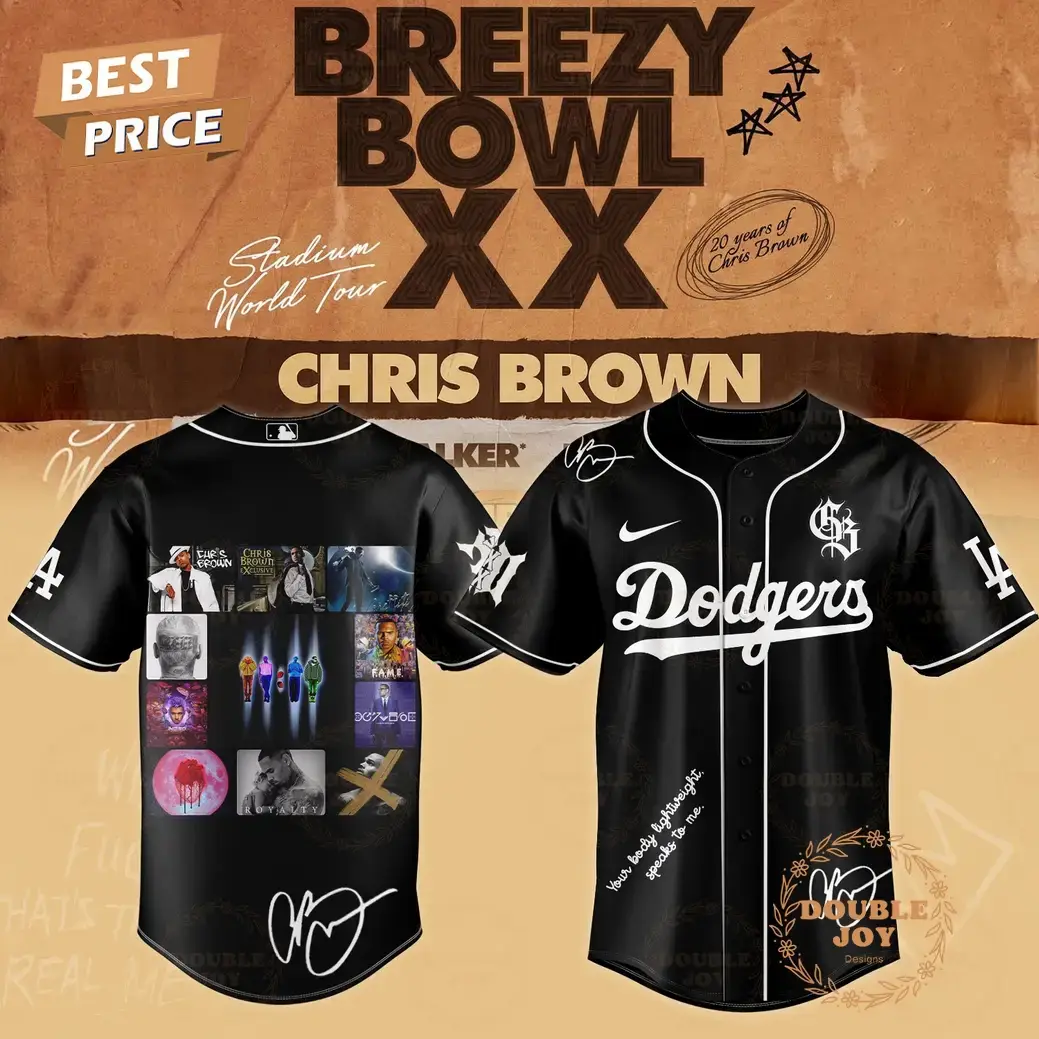 Chris Brown x Los Angeles Dodgers Breezy Bowl XX Tour 2025 Limited Edition Baseball Jersey Image