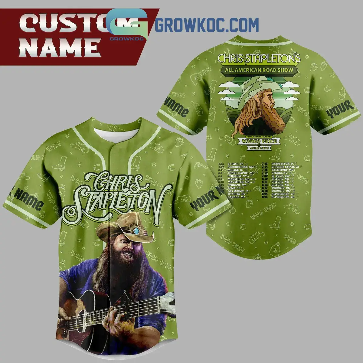 Chris Stapleton's All American Road Show Green Design Personalized Baseball Jersey Image