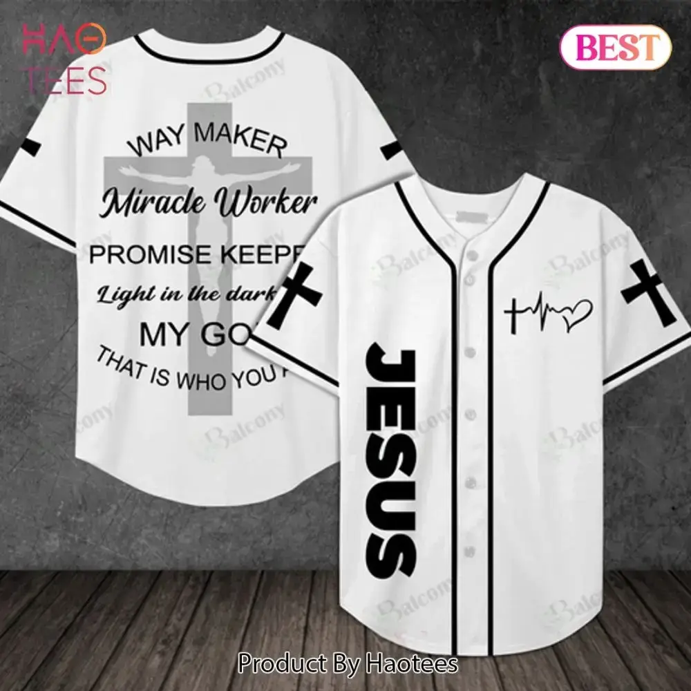Christian Baseball Jersey - Inspirational Jesus Design With Cross & Quotes - Unisex Faith Apparel Image
