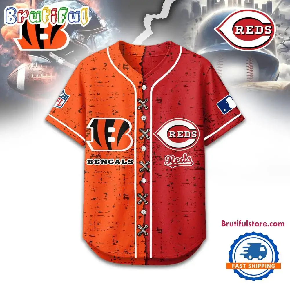 Cincinnati Bengals Mix Cincinnati Reds Sporty New Design Baseball Jersey Image