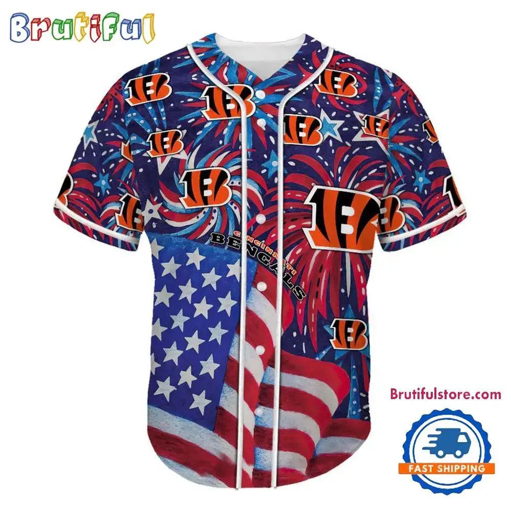 Cincinnati Bengals USA Flag Independence Day Baseball Jersey, Sport Team 4th of July Jersey Image
