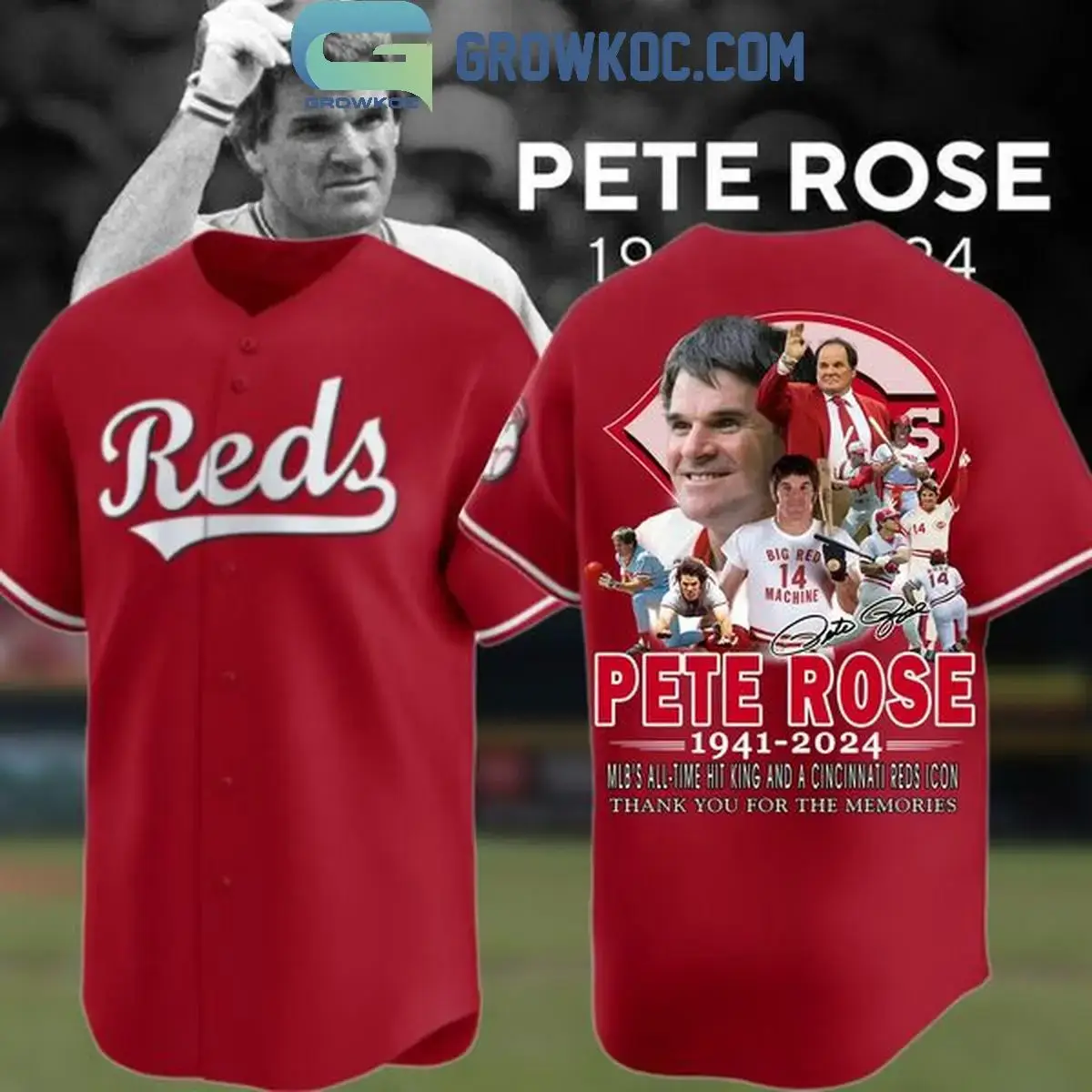 Cincinnati Reds Pete Rose All-Time Hit King 1941-2024 Baseball Jersey Image