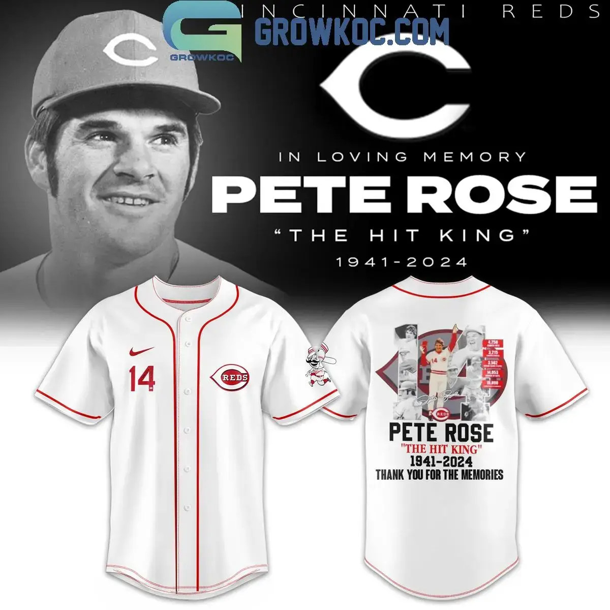Cincinnati Reds Pete Rose The Hit King 1941-2024 Baseball Jersey Image