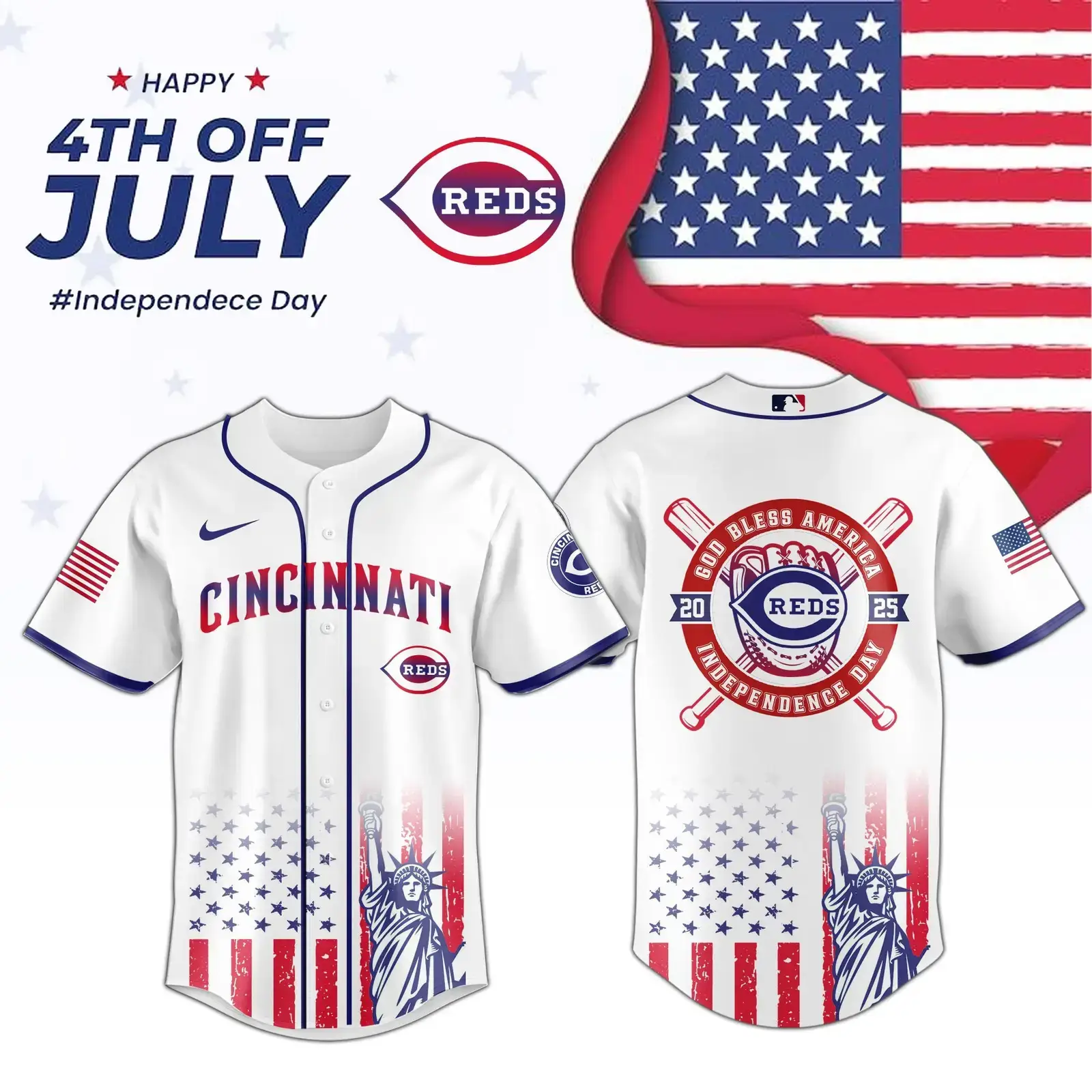 Cincinnati Reds Special Independence Day 2025 Edition Jersey Cincinnati Reds Merch Image