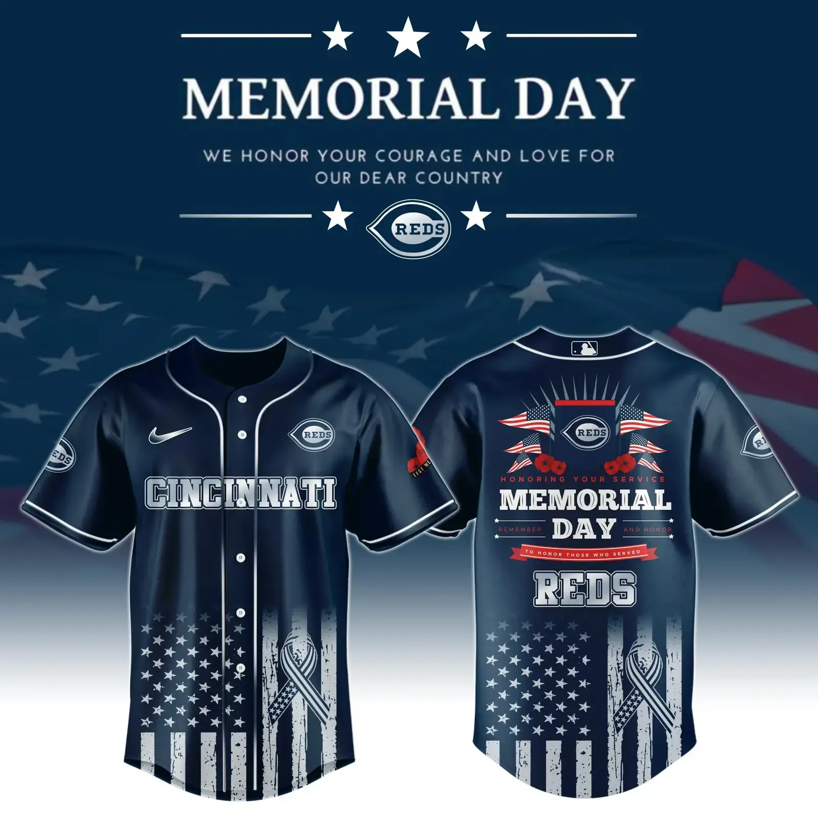 Cincinnati Reds Special Memorial Day Edition Jersey Cincinnati Reds Merch For Fans Image