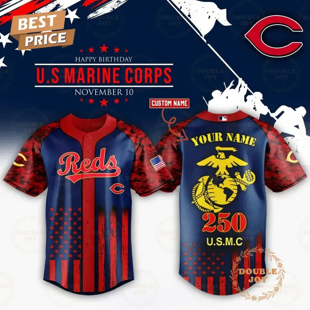 Cincinnati Reds X 250Th Happy Birthday Usmc Custom Name Baseball Jersey Image