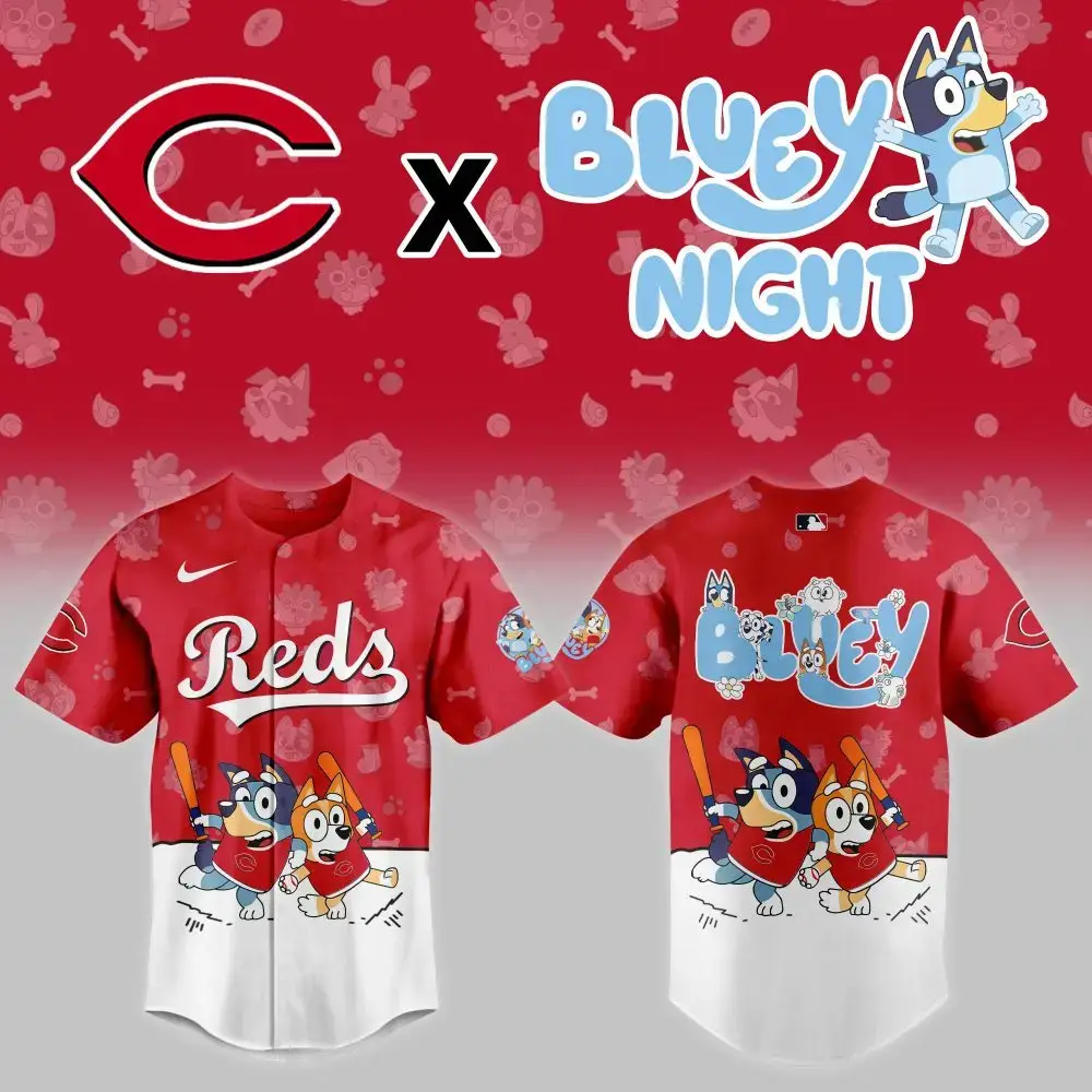Cincinnati Reds X Bluey Night Limited Edition Kids' Baseball Jersey - Fun & Playful Design! Image