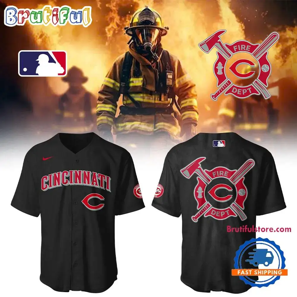 Cincinnati Reds X Firefighter Appreciation Night 2025 Black Jersey Shirt Image