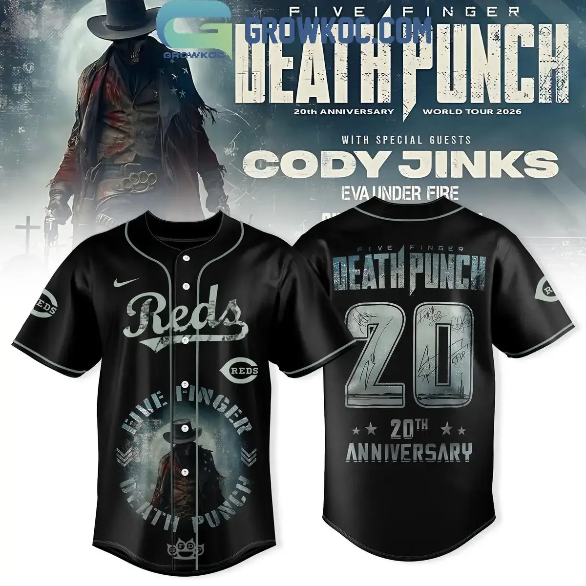 Cincinnati Reds x Five Finger Death Punch 20th Anniversary World Tour Jersey Image