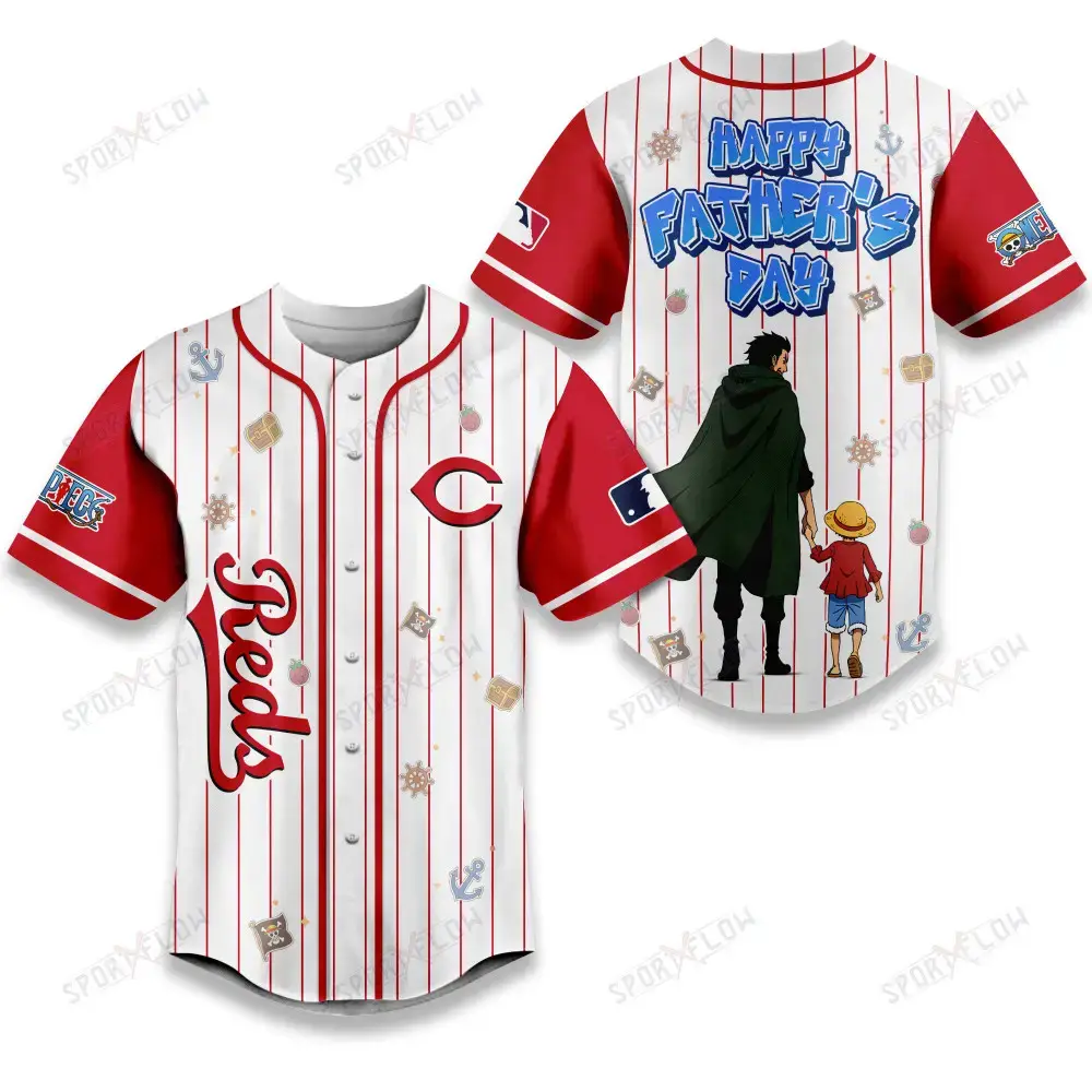 Cincinnati Reds X One Piece Dragon & Luffy Dad Baseball Jersey Image