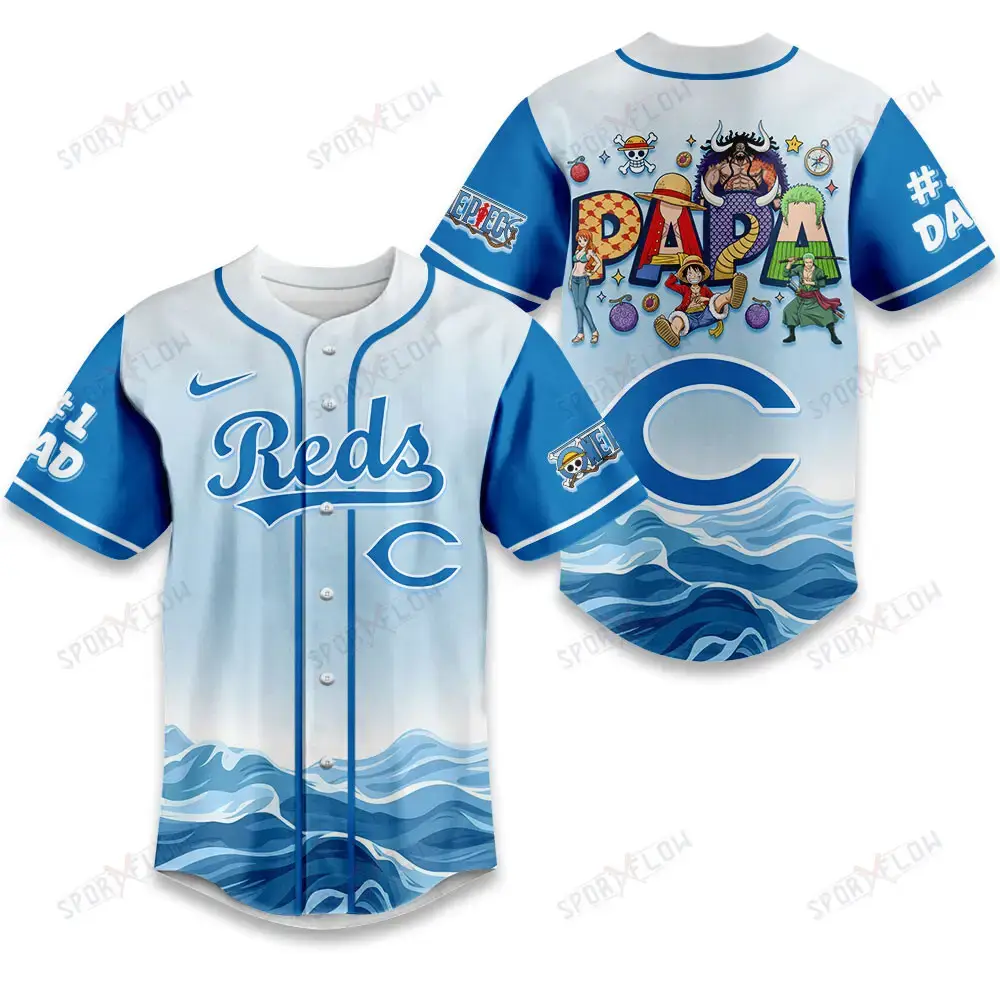 Cincinnati Reds X One Piece Grand Line Papa Father'S Day Baseball Jersey Image