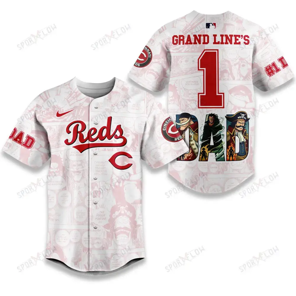 Cincinnati Reds X One Piece Grand Line'S #1 Dad Custom Baseball Jersey Image