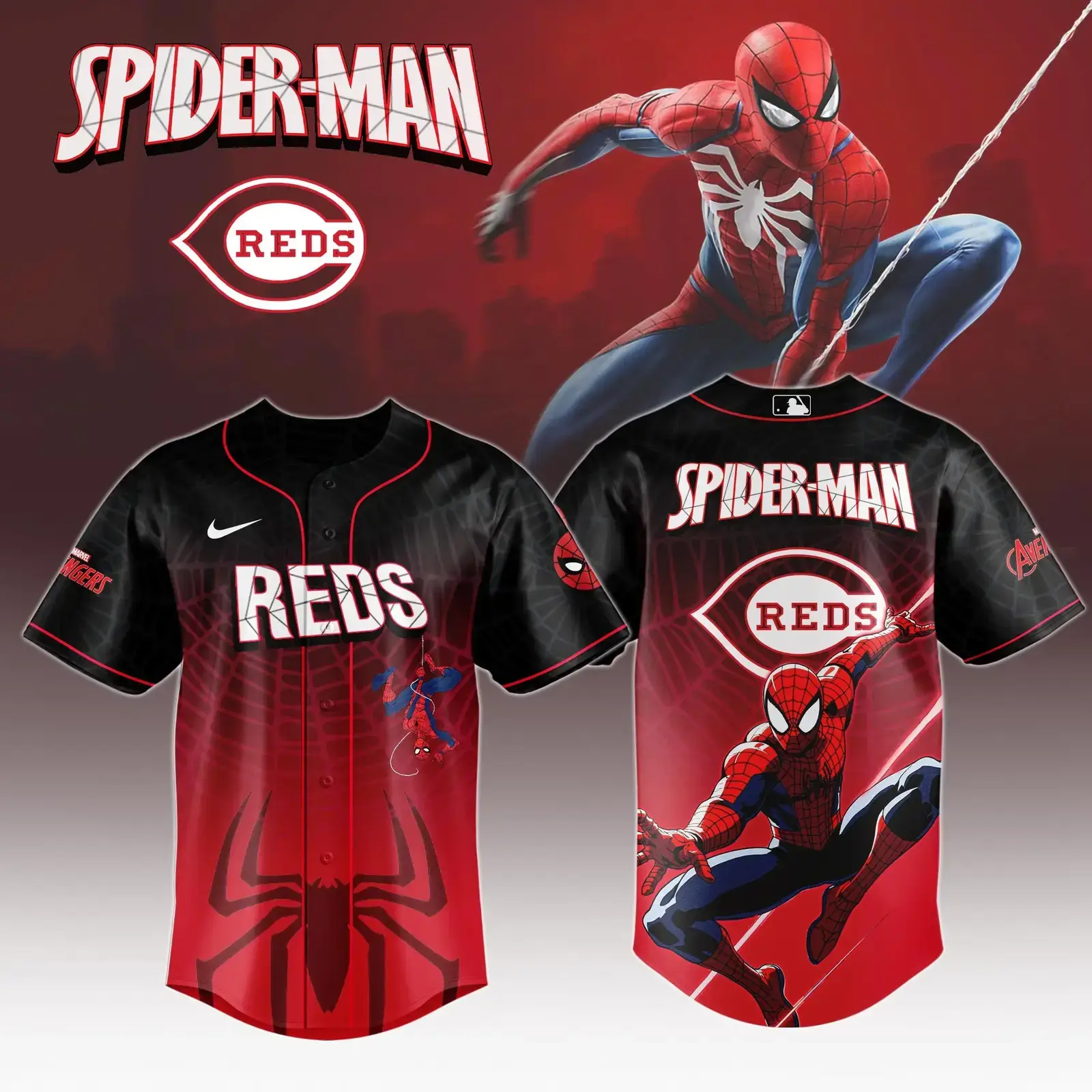 Cincinnati Reds x Spider Man Game Night Special Edition Jersey Cincinnati Reds Merch Image
