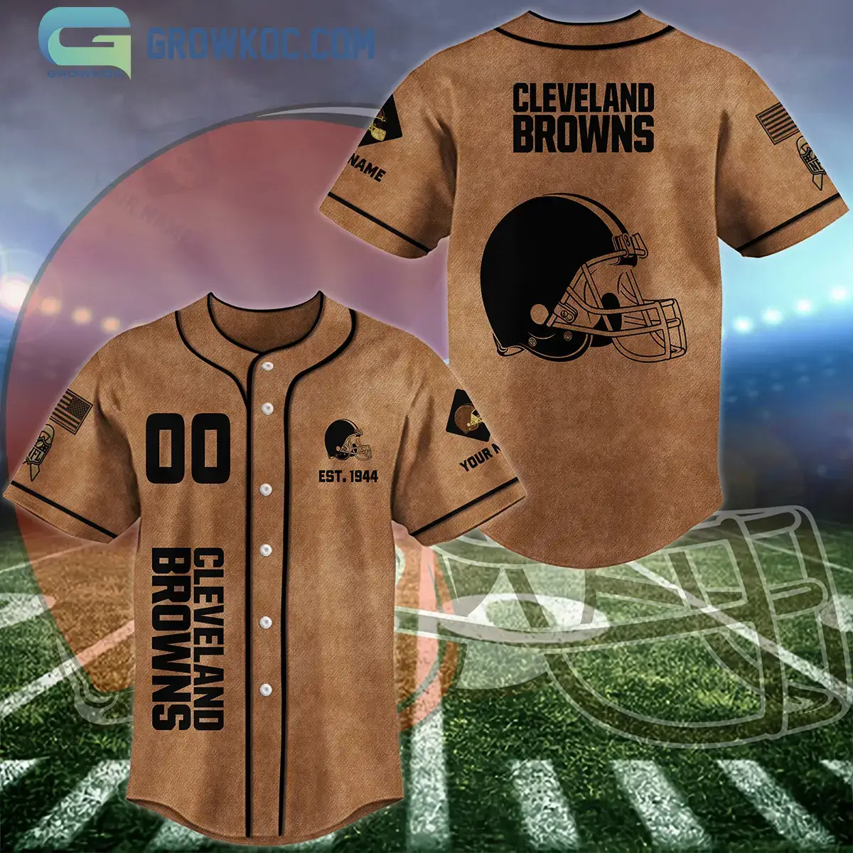 Cleveland Browns Brown American Flag Personalized Baseball Jersey Image