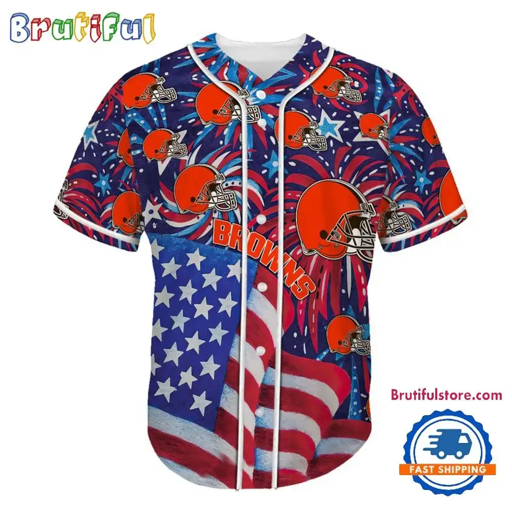 Cleveland Browns USA Flag Independence Day Baseball Jersey, Sport Team 4th of July Jersey Image