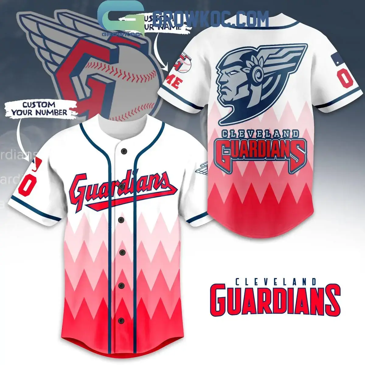 Cleveland Guardians Baseball Team Geometric Personalized Baseball Jersey Image