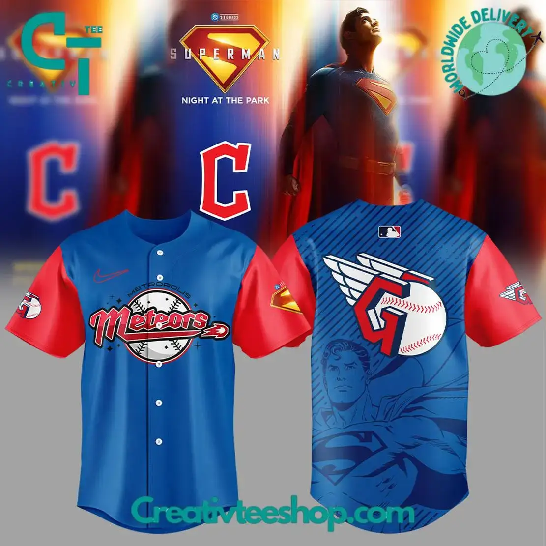 Cleveland Guardians Dc'S Superman Night Baseball Jersey Image
