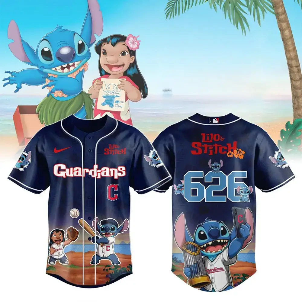 Cleveland Guardians Lilo And Stitch 626 Baseball Jersey Cleveland Guardians Merch Fans Gifts Image