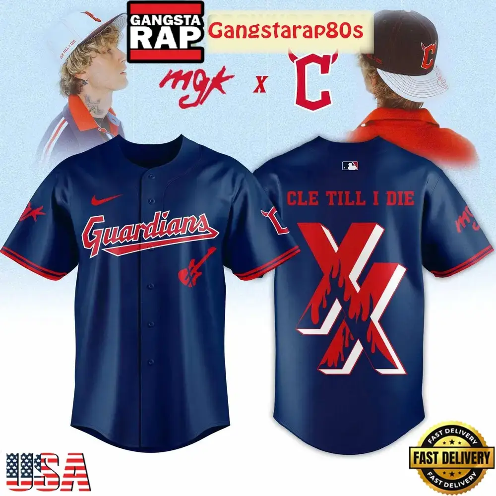 Cleveland Guardians x Machine Gun Kelly Cle Till I Die Navy Baseball Jersey Image