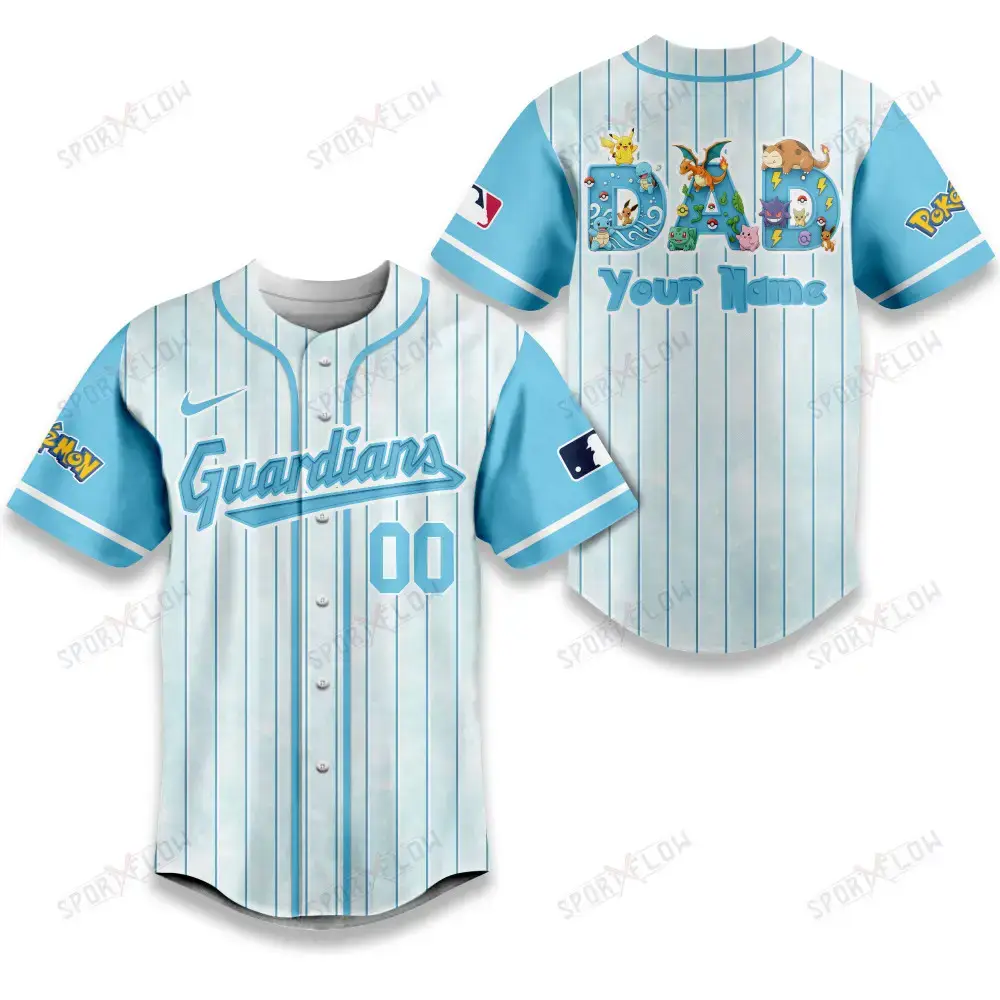 Cleveland Guardians X Pokemon Dad Pastel Blue Baseball Jersey Image