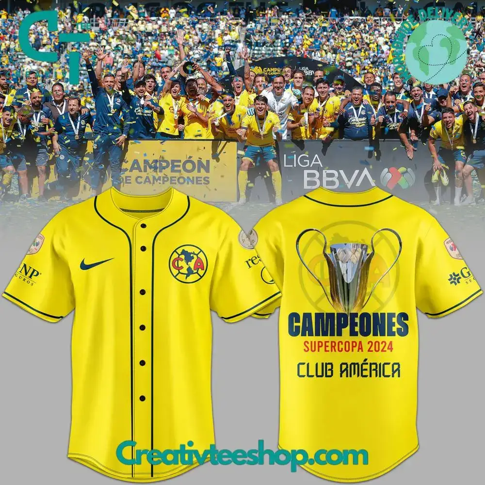 Club America Campeones Supercopa 2024 Baseball Jersey Image