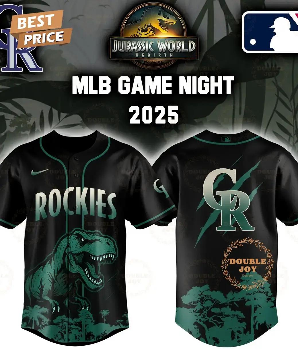 Colorado Rockies Jurassic World Rebirth Game Night 2025 Special Edition Baseball Jersey Image