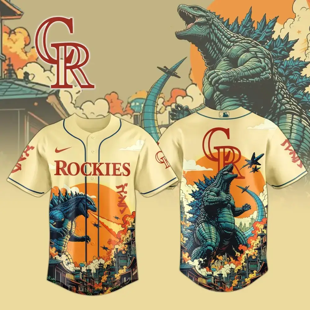 Colorado Rockies Mlb X Godzilla Attack Baseball Jersey Image