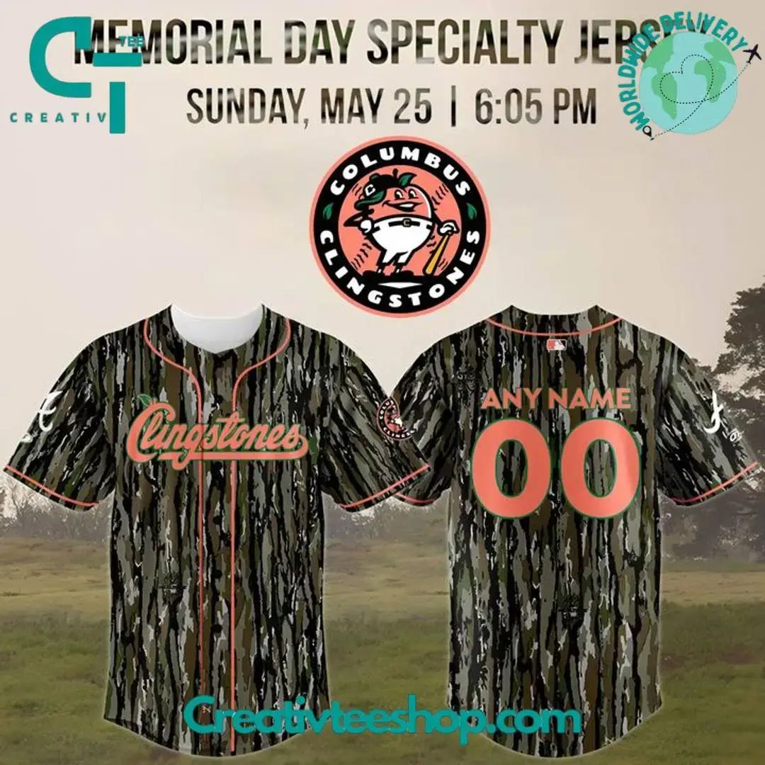 Columbus Clingstones Memorial Day Special Camo Baseball Jersey Image