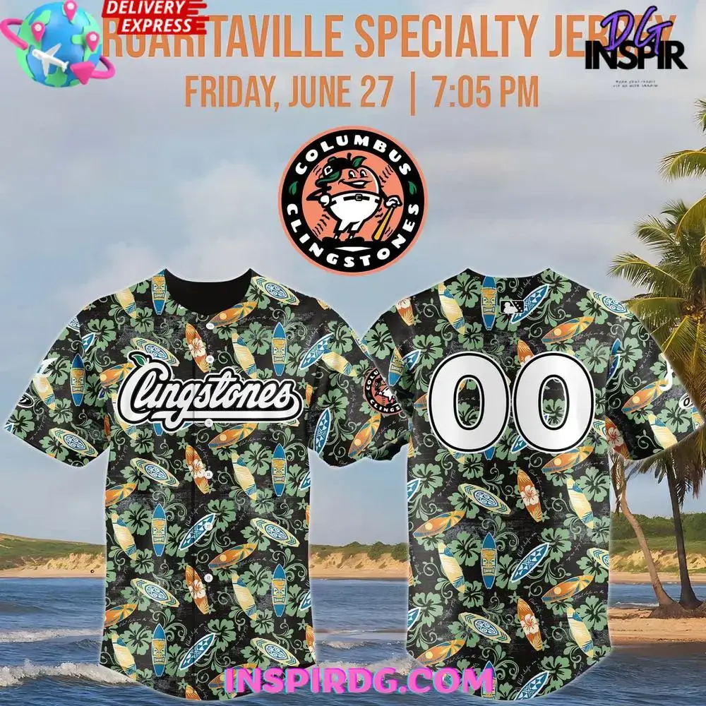 Columbus Clingstones X Margaritaville Specialty Baseball Jersey Image