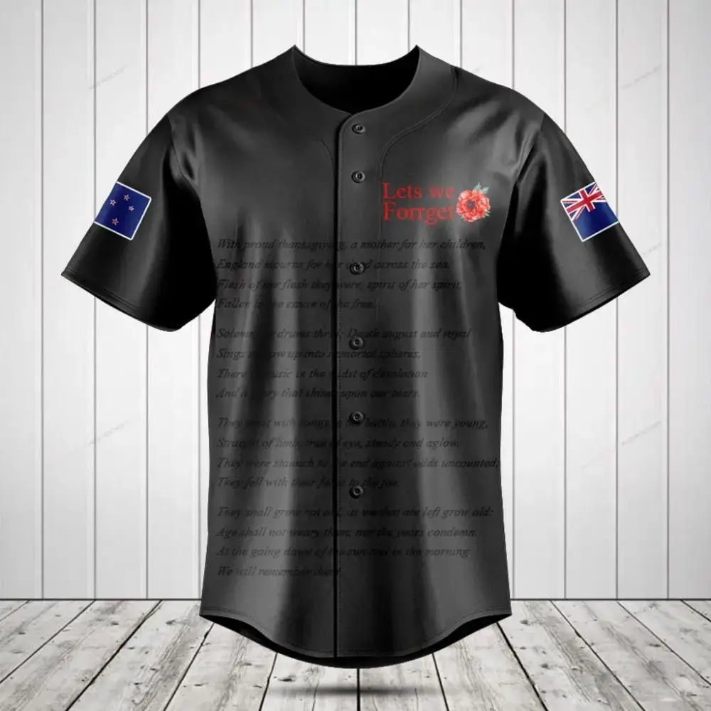 Commemorative 'Lest We Forget' Baseball Jersey - Honor Veterans With Style & Comfort Image