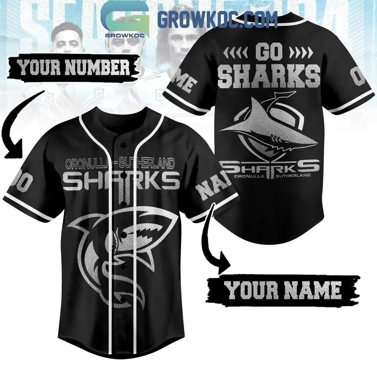Cronulla Sutherland Sharks Rugby Go Sharks Personalized Baseball Jersey Image