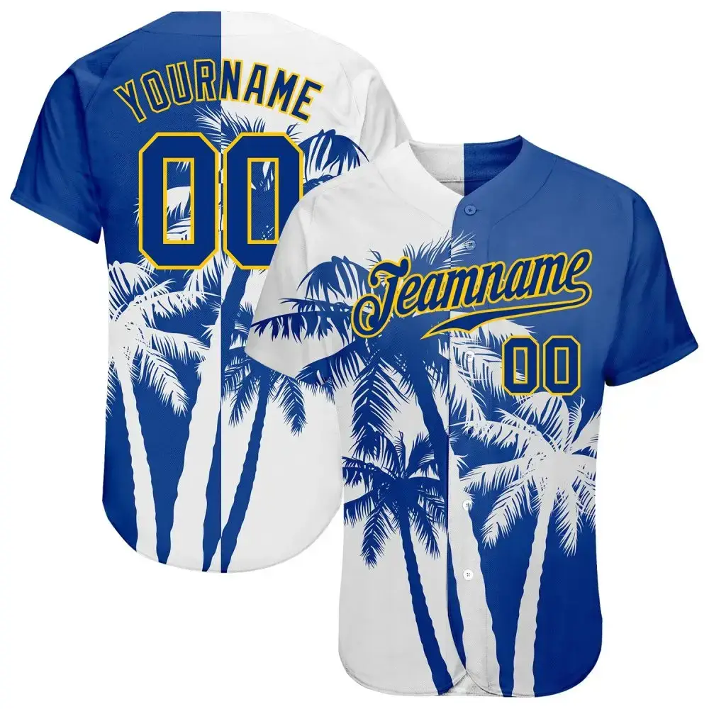 Custom 3D Pattern Design Hawaii Coconut Trees Authentic Baseball Jersey Image