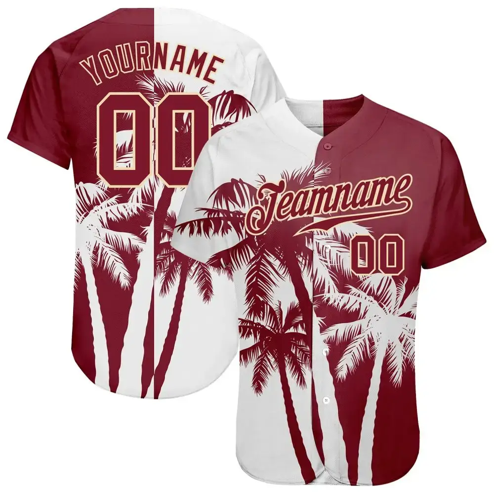 Custom 3D Pattern Design Hawaii Coconut Trees Authentic Baseball Jersey Image