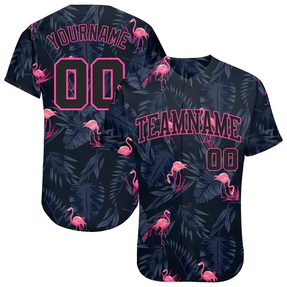 Custom 3D Pattern Design Hawaii Flamingo Authentic Baseball Jersey Image