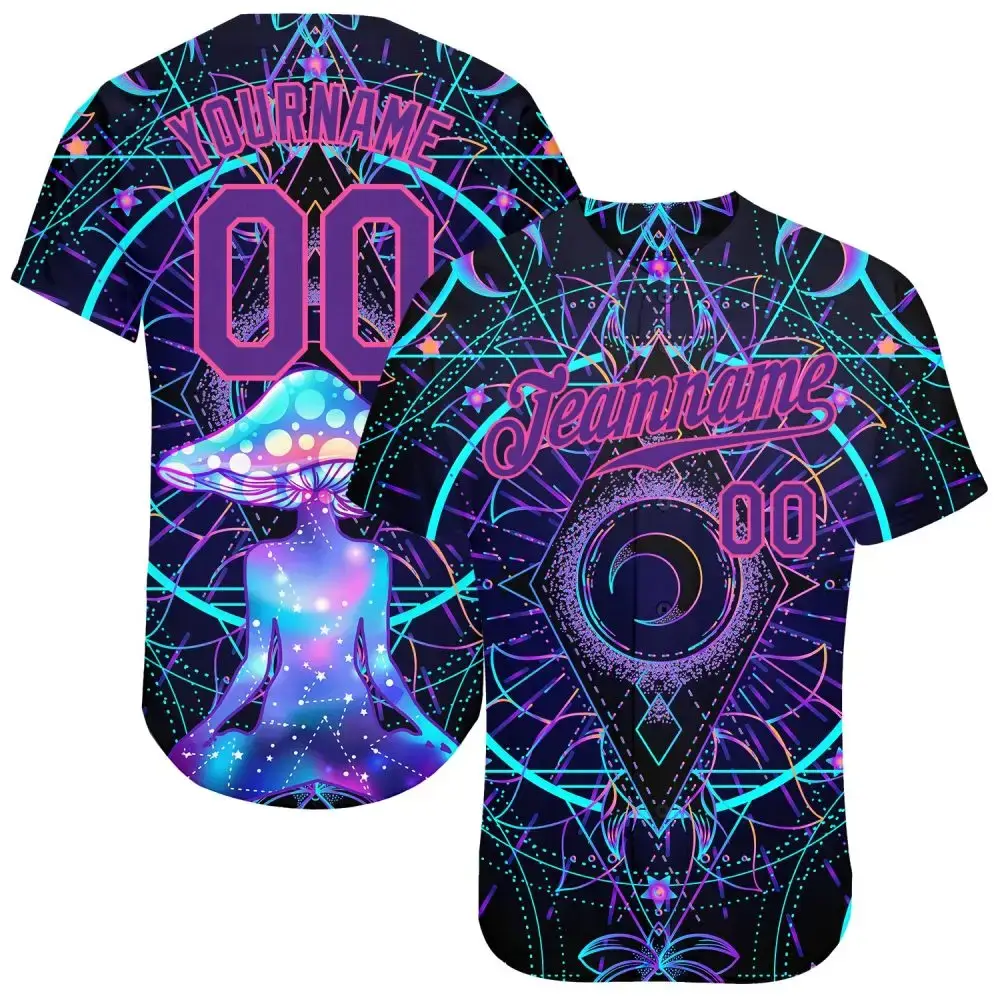 Custom 3D Pattern Design Magic Mushrooms Over Sacred Geometry Psychedelic Hallucination Authentic Baseball Jersey Image