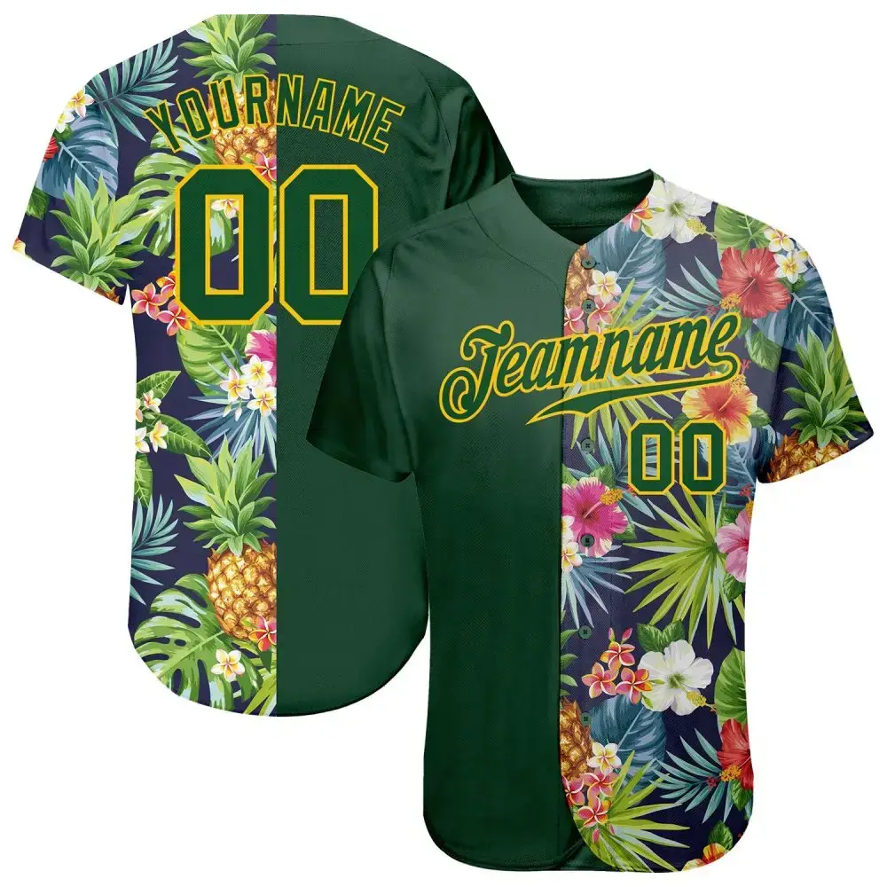 Custom 3D Pattern Design Tropical Pattern With Pineapples Palm Leaves And Flowers Authentic Baseball Jersey Image