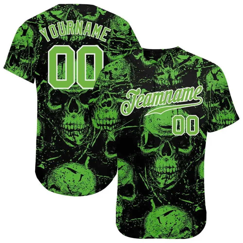 Custom 3D Pattern Halloween Skulls Authentic Baseball Jersey Image