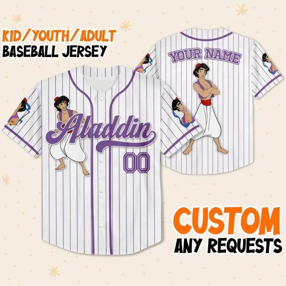 Custom Aladdin Baseball Jersey For Kids/Youth/Adults – Add Your Name! Image