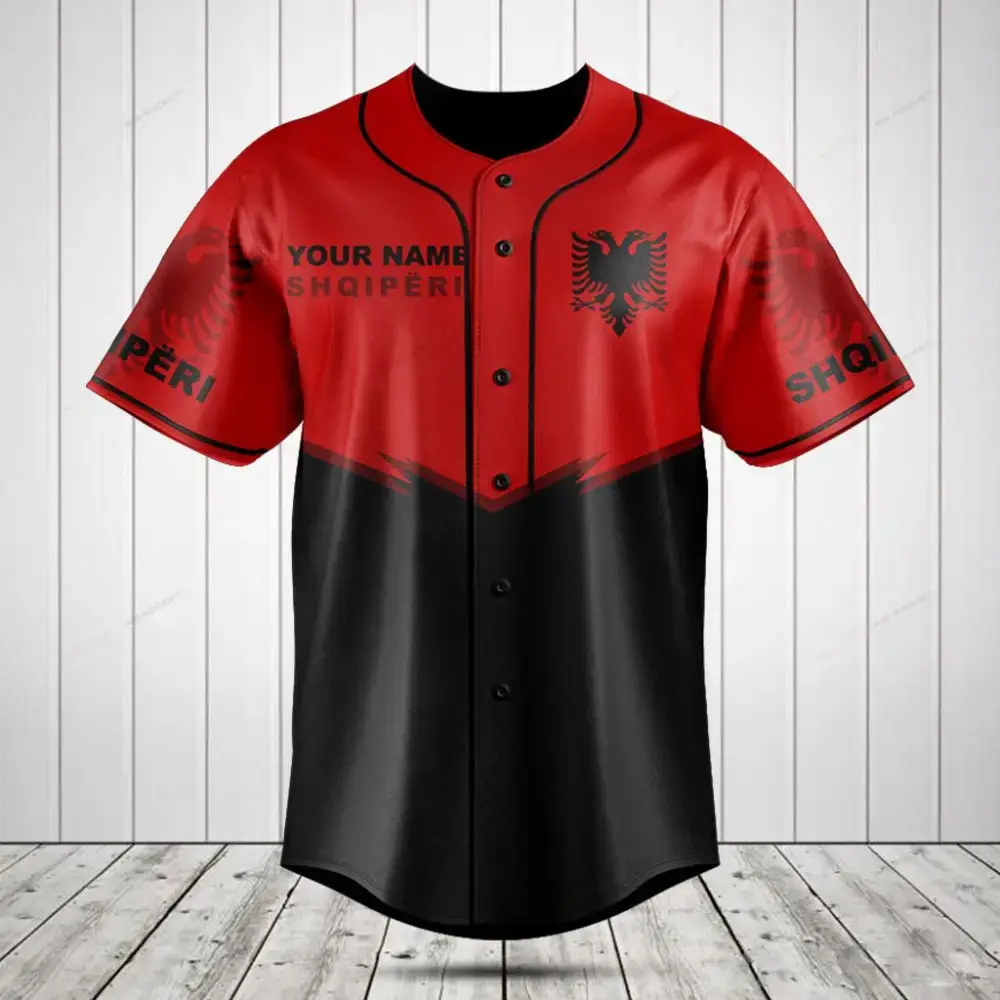 Custom Albania Baseball Jersey - Personalized Name & Number - Stylish Red/Black Design Image