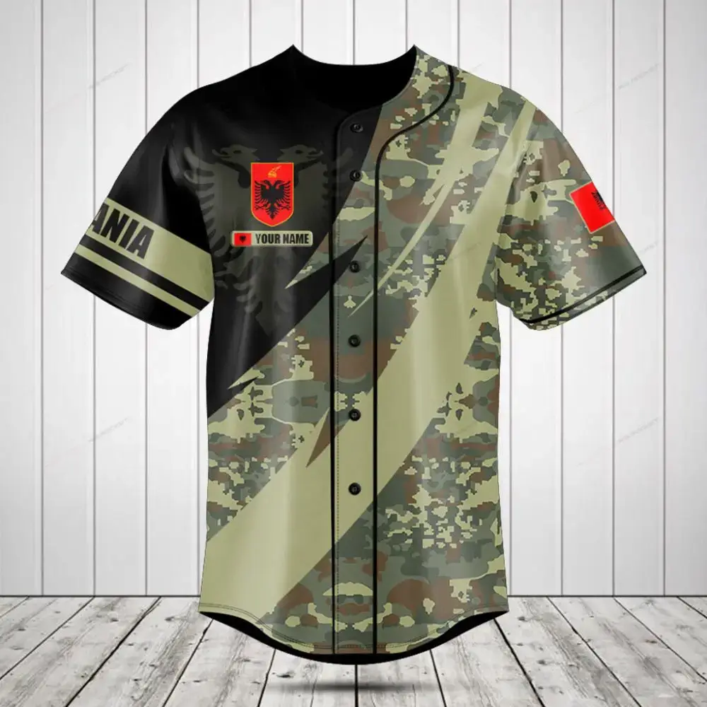 Custom Albania Camo Baseball Jersey - Personalized Name & Flag Design Image