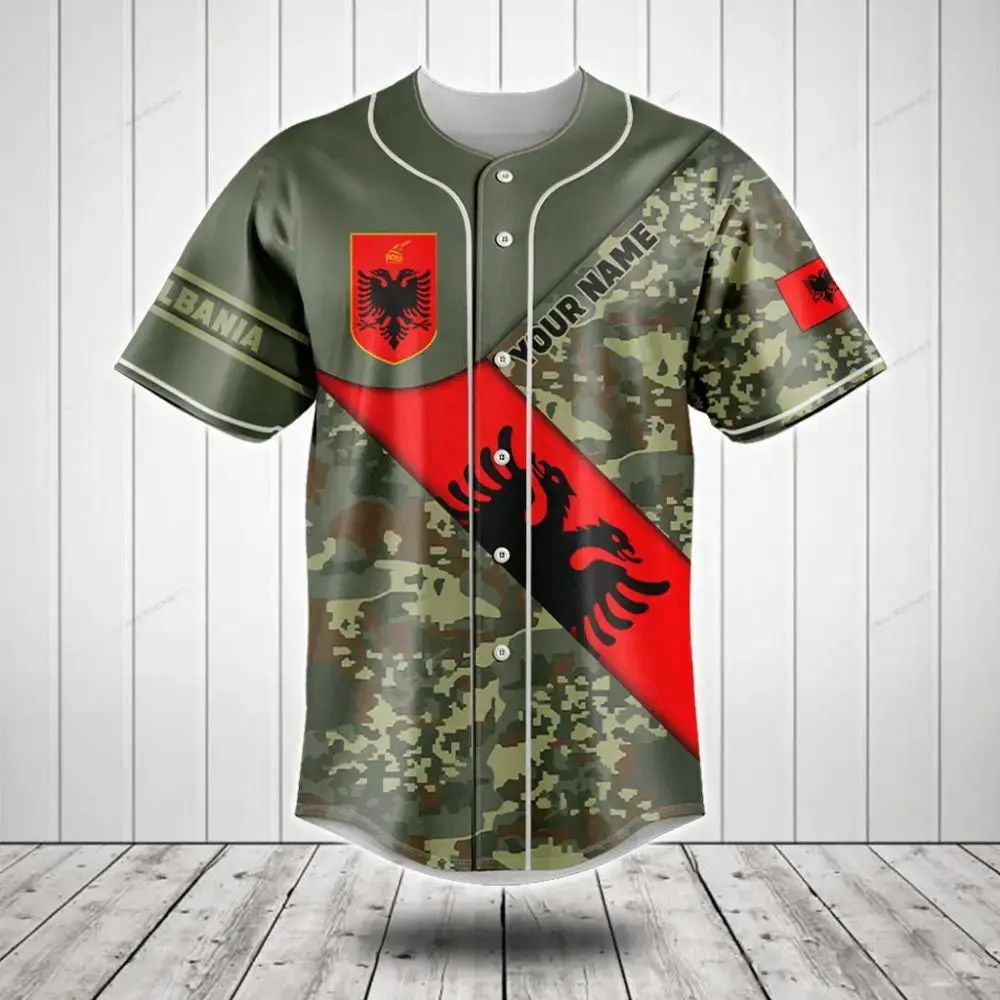 Custom Albania Camo Baseball Jersey - Personalized Name & Flag Design Image