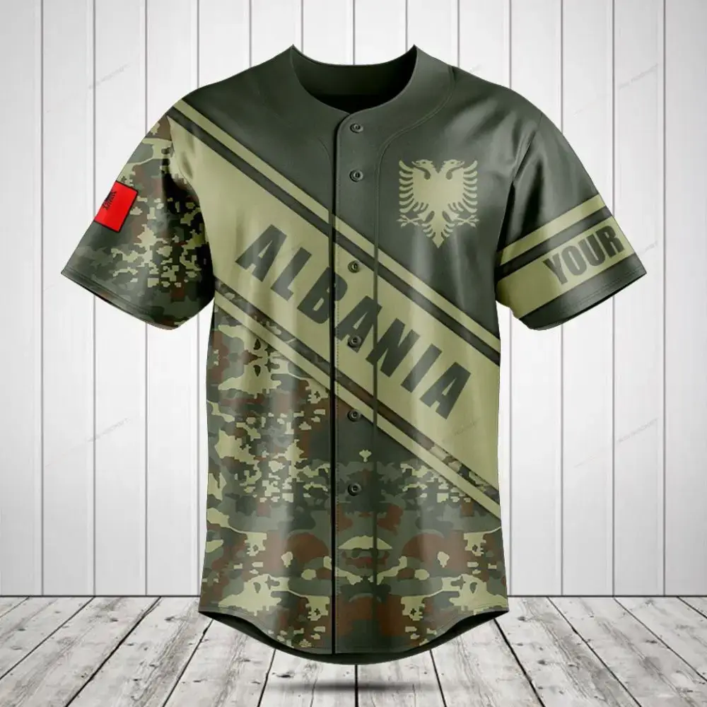 Custom Albania Camouflage Baseball Jersey - Personalized Sportswear With Flag Design Image