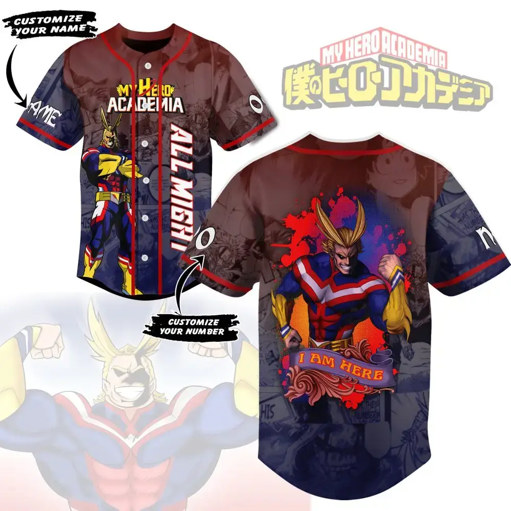 Custom All Might Baseball Jersey - My Hero Academia Anime Fan Gear - Personalize Name & Number! Image