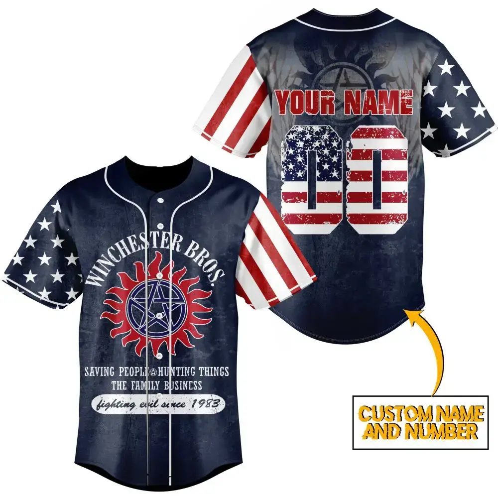 Custom American Flag Baseball Jersey – Personalize Name & Number – Perfect Gift! Image