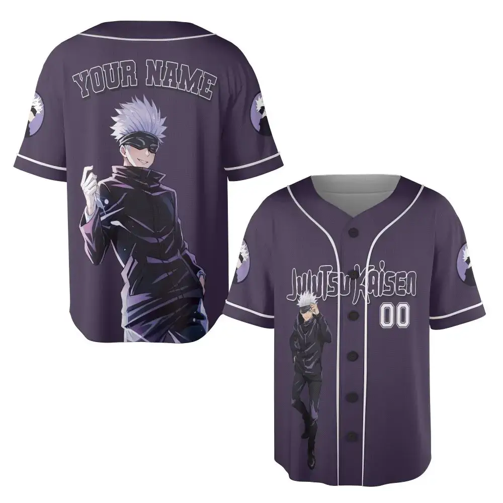 Custom Anime Baseball Jersey - Stylish Purple Design With Cool Character Print - Perfect Gift For Fans! Image
