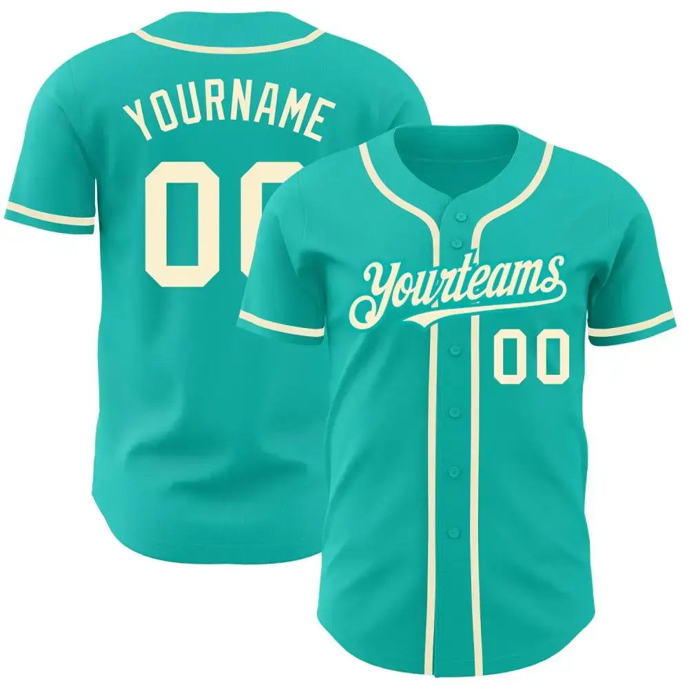 Custom Aqua Cream Authentic Baseball Jersey Image