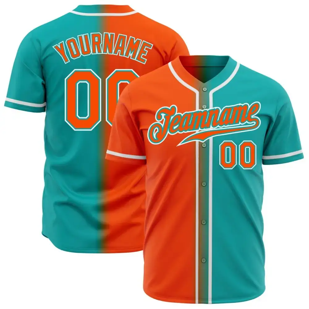Custom Aqua Orange-White Authentic Gradient Fashion Baseball Jersey Image