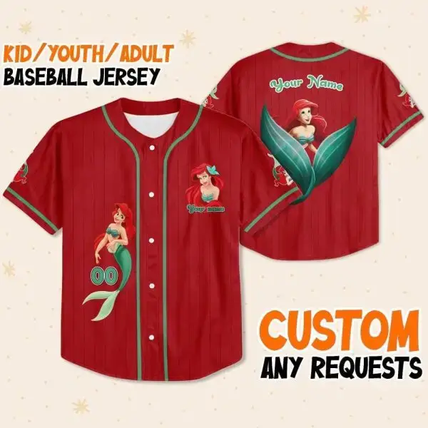 Custom Ariel Baseball Jersey For Kids/Adults - Personalized Gift, Perfect For Fans! Image