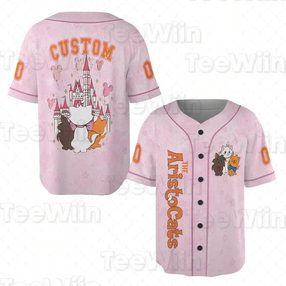 Custom Aristocats Baseball Jersey - Personalized Pink Disney Castle Shirt Image